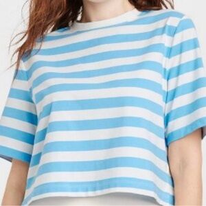 Blue and White Striped Women's Top